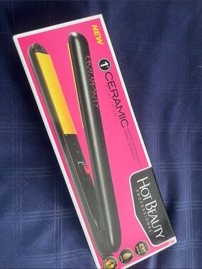 Hot Beauty Ceramic Flat Iron - Black with Yellow Plates